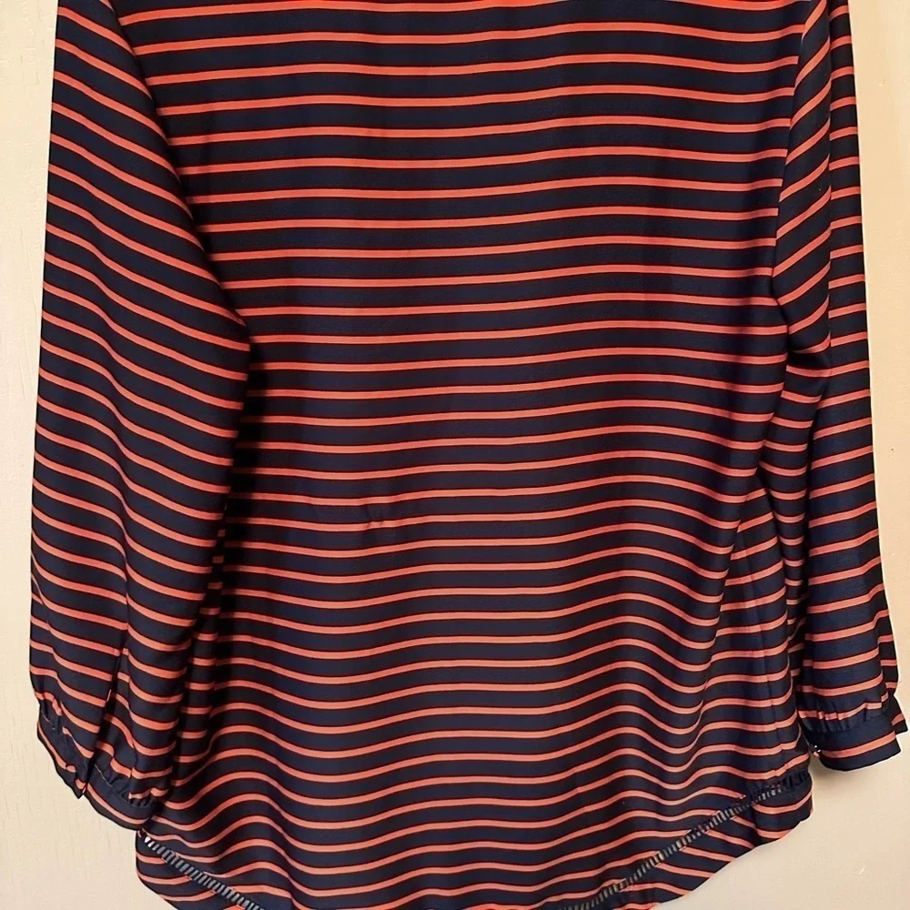 J. Crew Small Navy Orange Stripped Embellished Hem Blouse Preppy Nautical